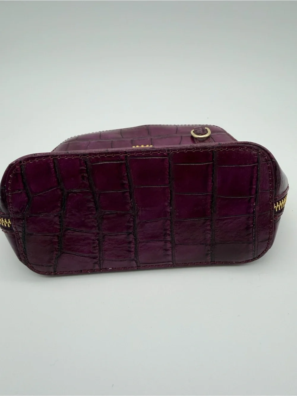 Pratesi Firenze Croc-Embossed Plum Cosmetic Case with Gold Crest Accent